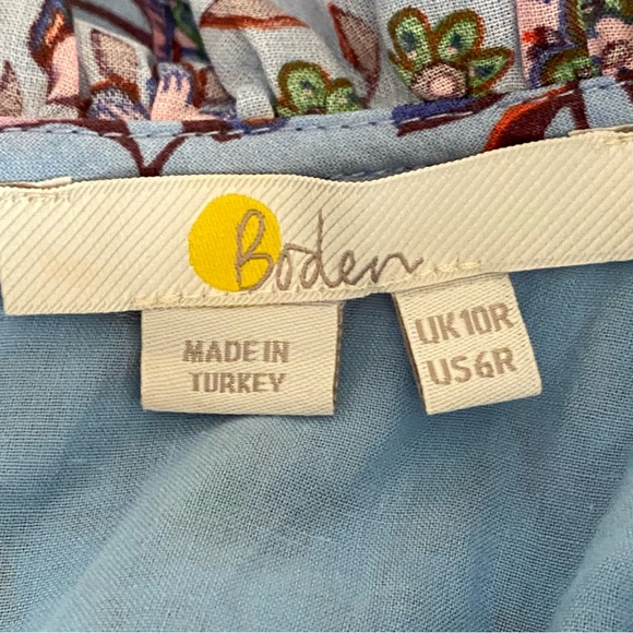 Boden Periwinkle Blue Floral Sleeveless Smocked Belted Cotton Mini Dress Size 6 - Picture 9 of 11